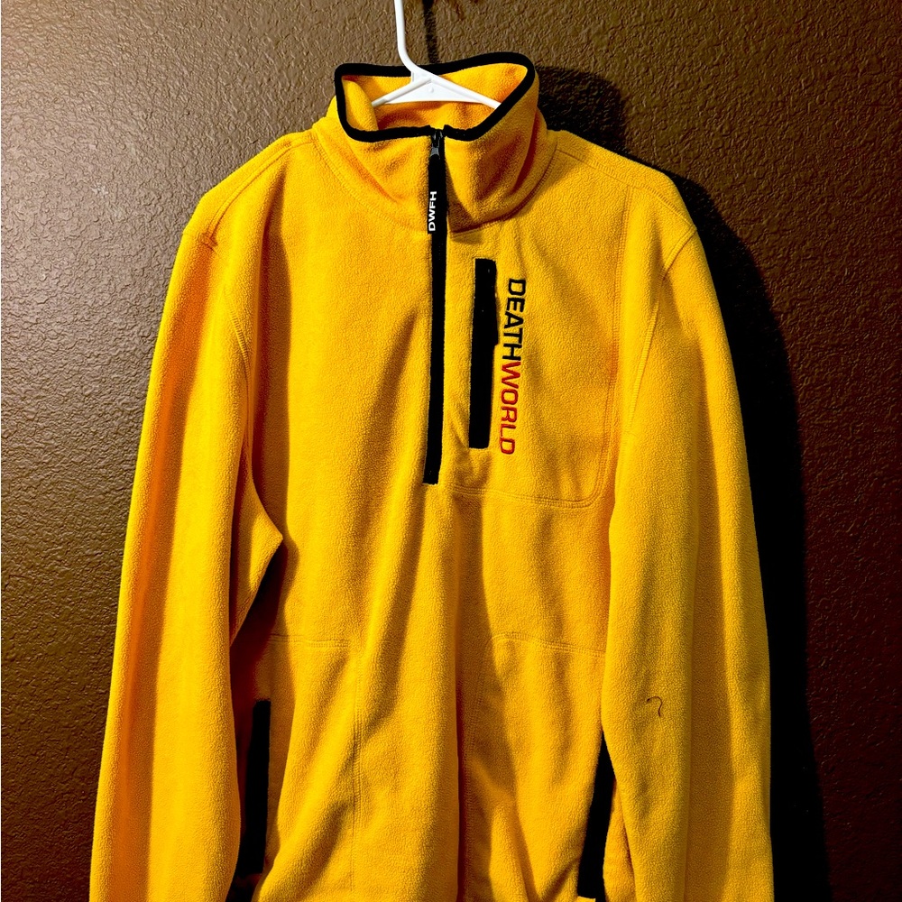 RARE Hypebeast Deathworld DWFH Quarter Zip Mens Size L Yellow Pullover Sweater